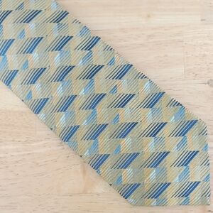 Altea Blue and Gold Geometric Silk Tie